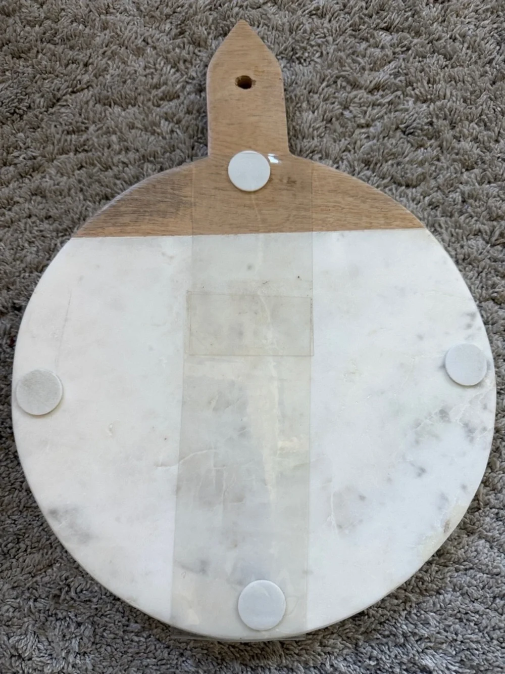 Cost Plus World Market White Marble & Wood Round Cheese Board with Gold Spreader